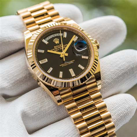 rolex day date yellow gold black dial|rolex day date gold diamond.